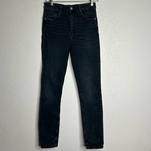 Zara Faded Black Mid Rise‎ Slim Fit Jeans With Stretch  Sz 8 - Picture 2 of 7